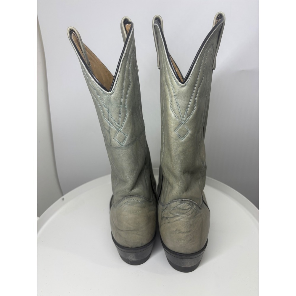 Vintage Distressed Sage Blue Leather Western Cowboy Boots Pointed Toe Pull On - Picture 3 of 5